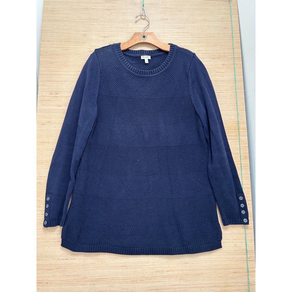 Talbots Womens‎ Navy Blue Textured Honeycomb Knit Pullover Sweater Size L 4316